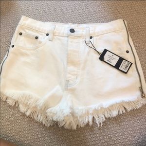 LF white zip up jean shorts